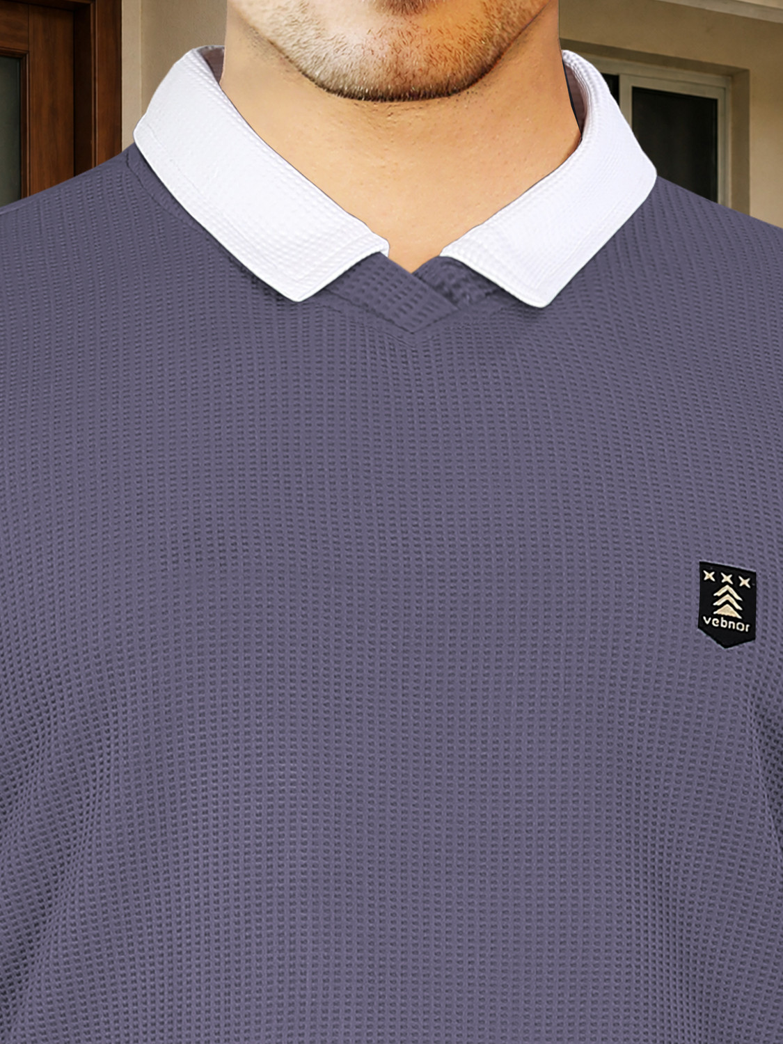 Image of VeBNoR Solid Men Polo Neck Blue T-Shirt