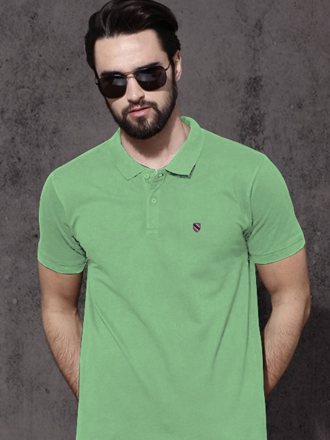 AIN6 Solid Men Polo Neck Light Green T-Shirt