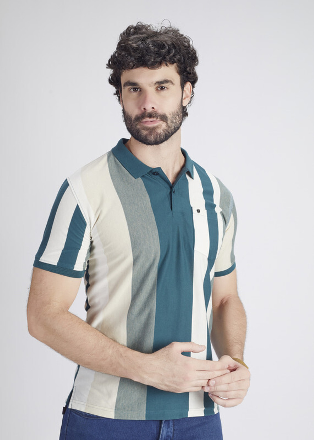 Image of PRORIDERS Striped Men Polo Neck Blue T-Shirt