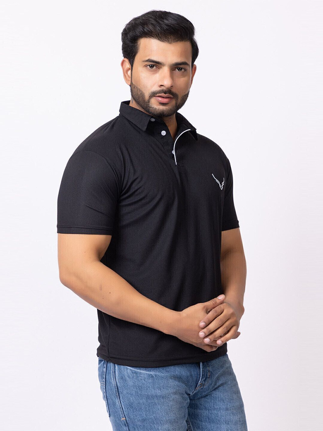 Image of BUFFARO Solid Men Polo Neck Grey, Black T-Shirt