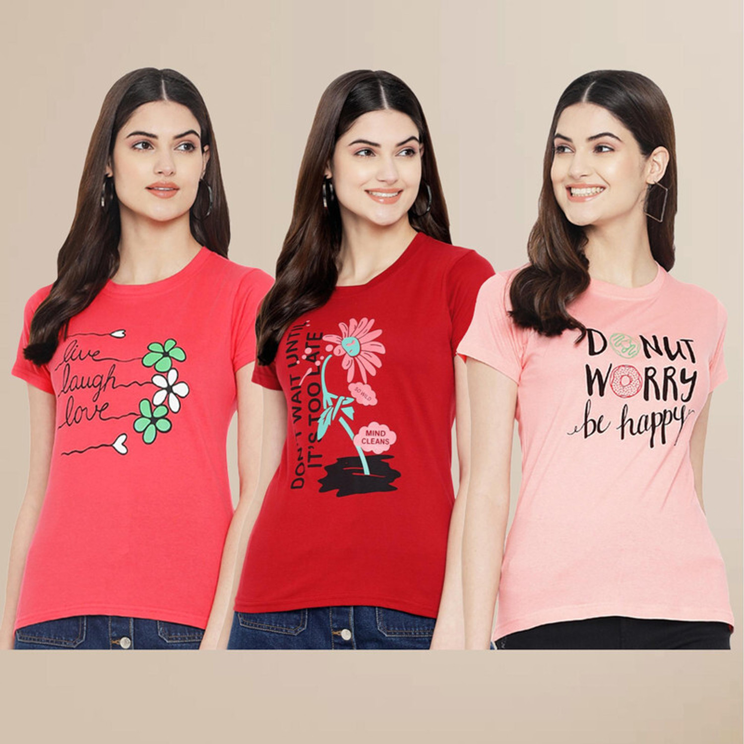 Image of METRONAUT Printed Women Round Neck Multicolor T-Shirt