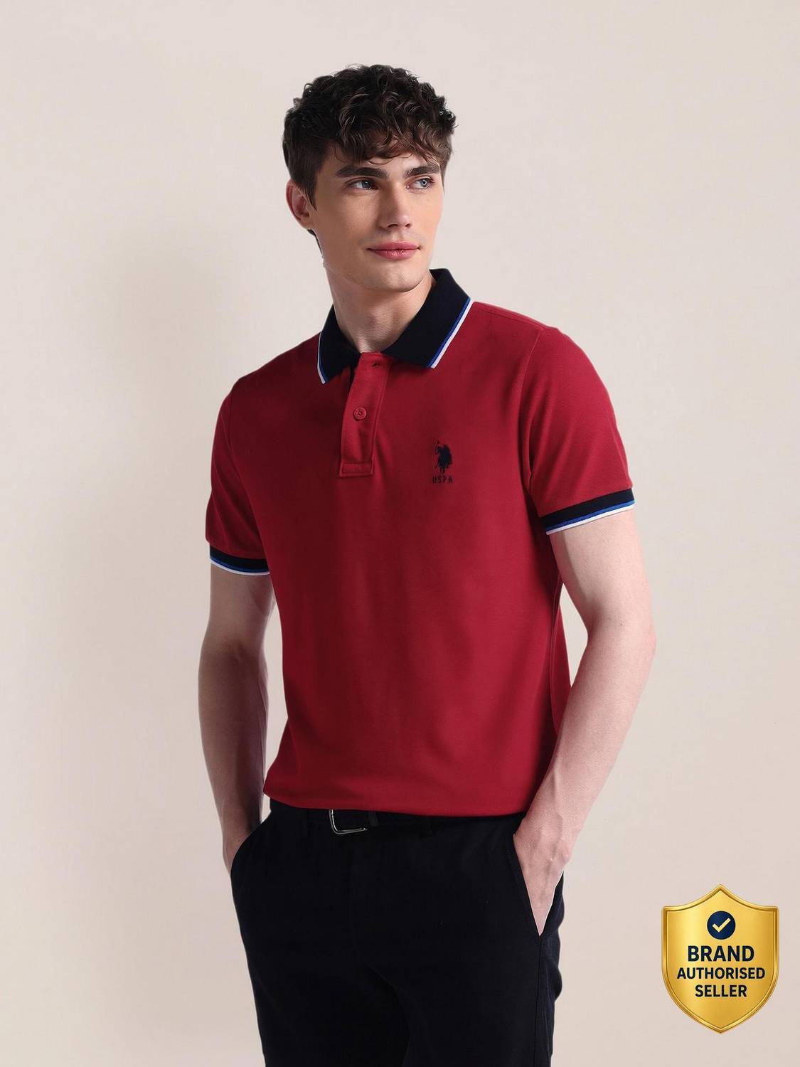 U.S. POLO ASSN. Men Red Polo Neck T-Shirt - Image 1