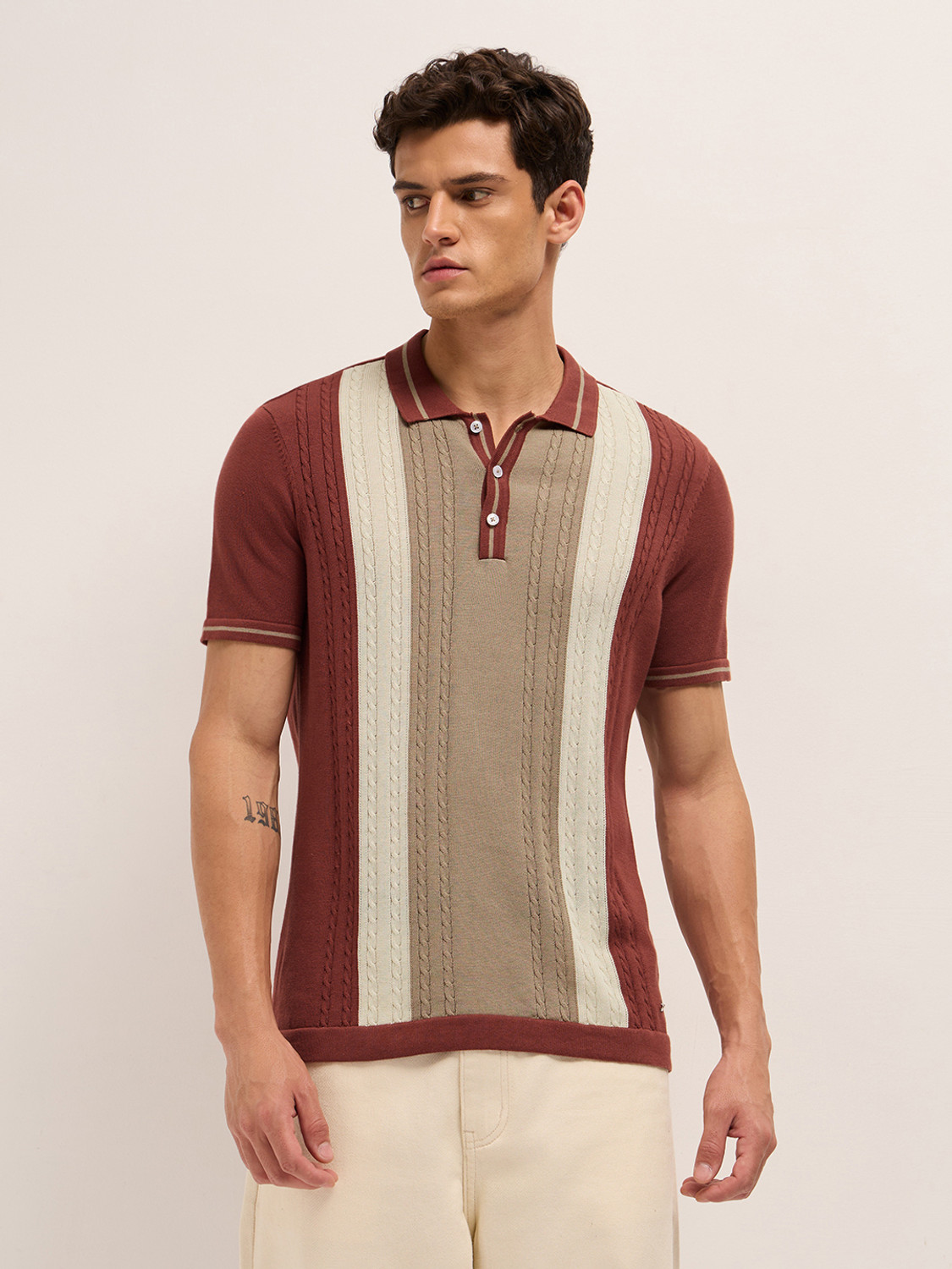 Image of THE BEAR HOUSE Colorblock Men Polo Neck Multicolor T-Shirt