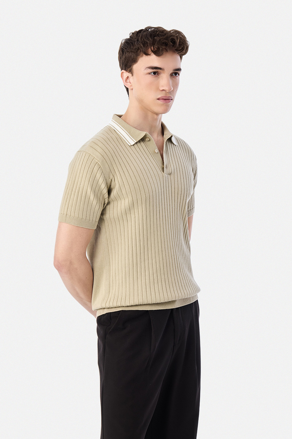 Image of Snitch Striped Men Polo Neck Beige T-Shirt
