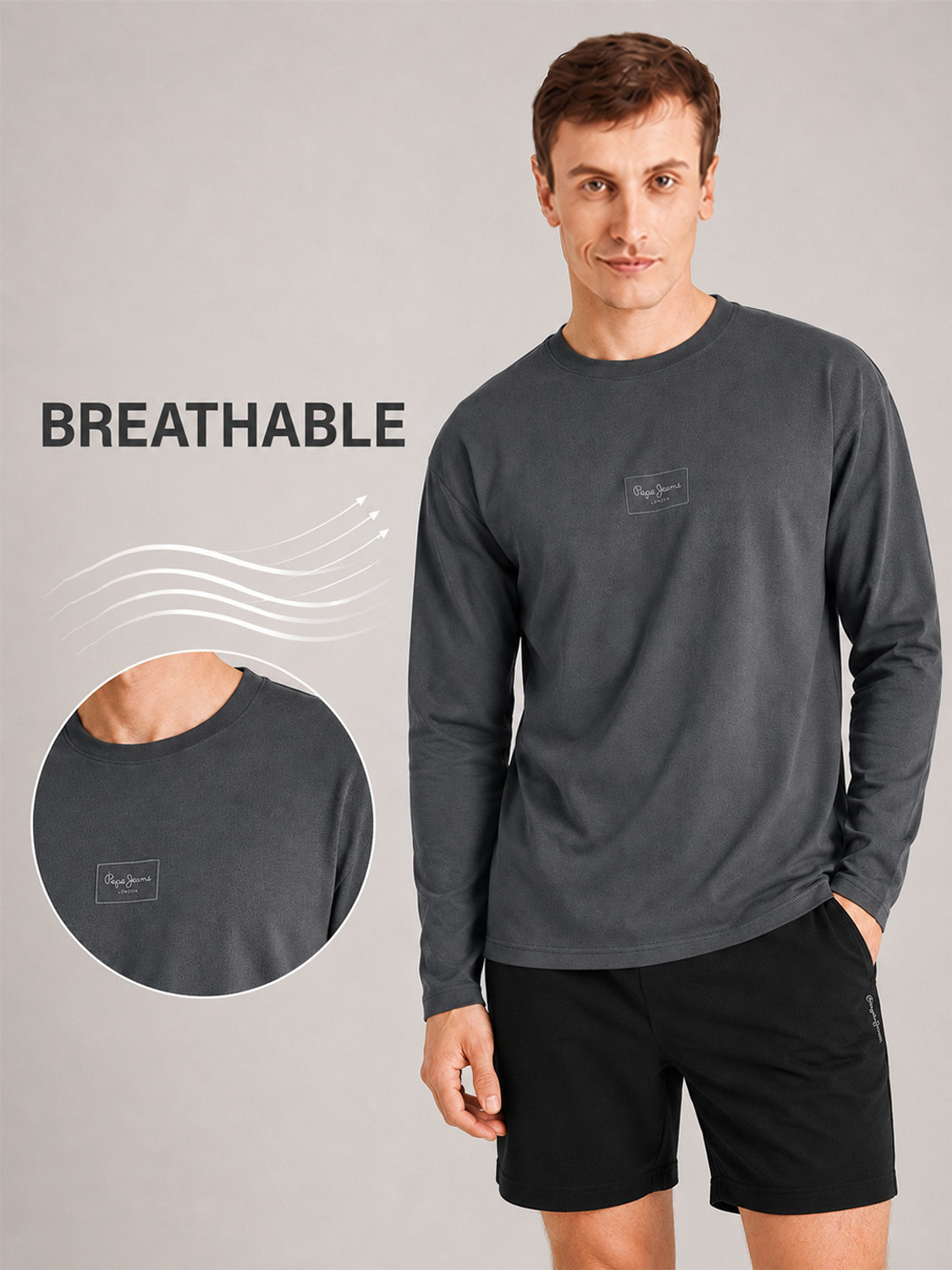 Image of Pepe Jeans Solid Men Round Neck Grey T-Shirt