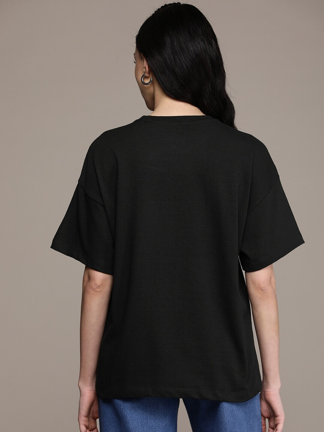 Image of Roadster Printed Women Round Neck Black T-Shirt
