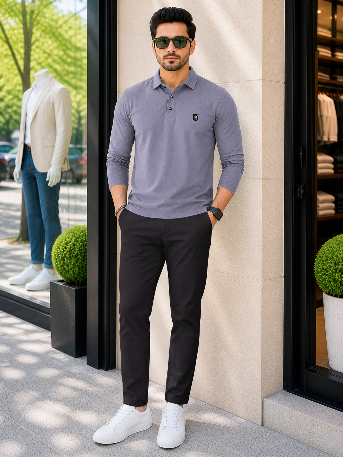 Image of VeBNoR Self Design Men Polo Neck Grey T-Shirt