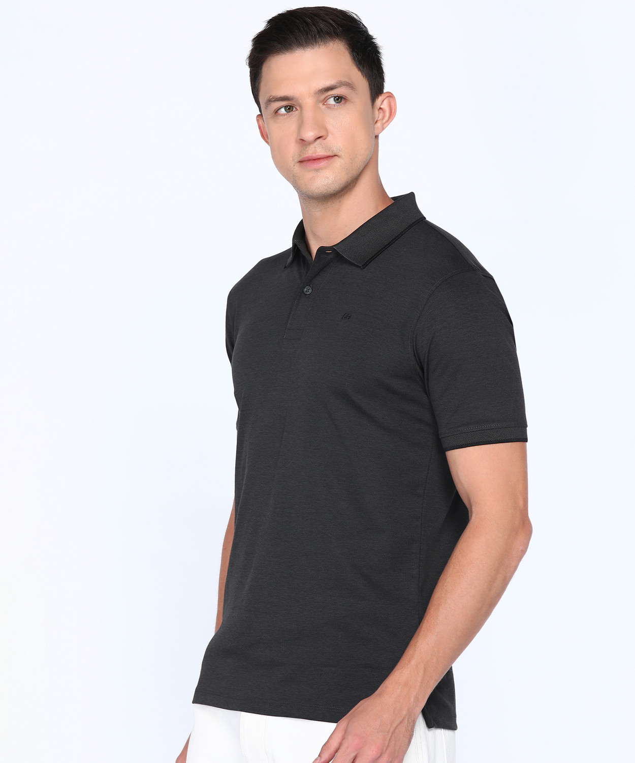 Image of PETER ENGLAND Solid Men Polo Neck Grey T-Shirt