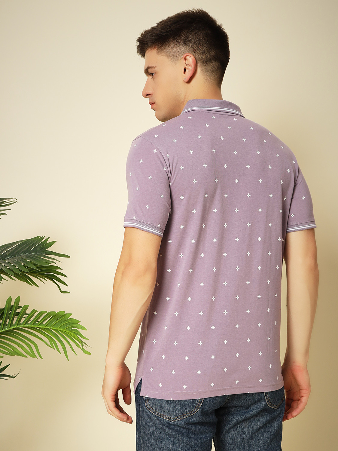Image of UNIBERRY Printed Men Polo Neck Purple T-Shirt