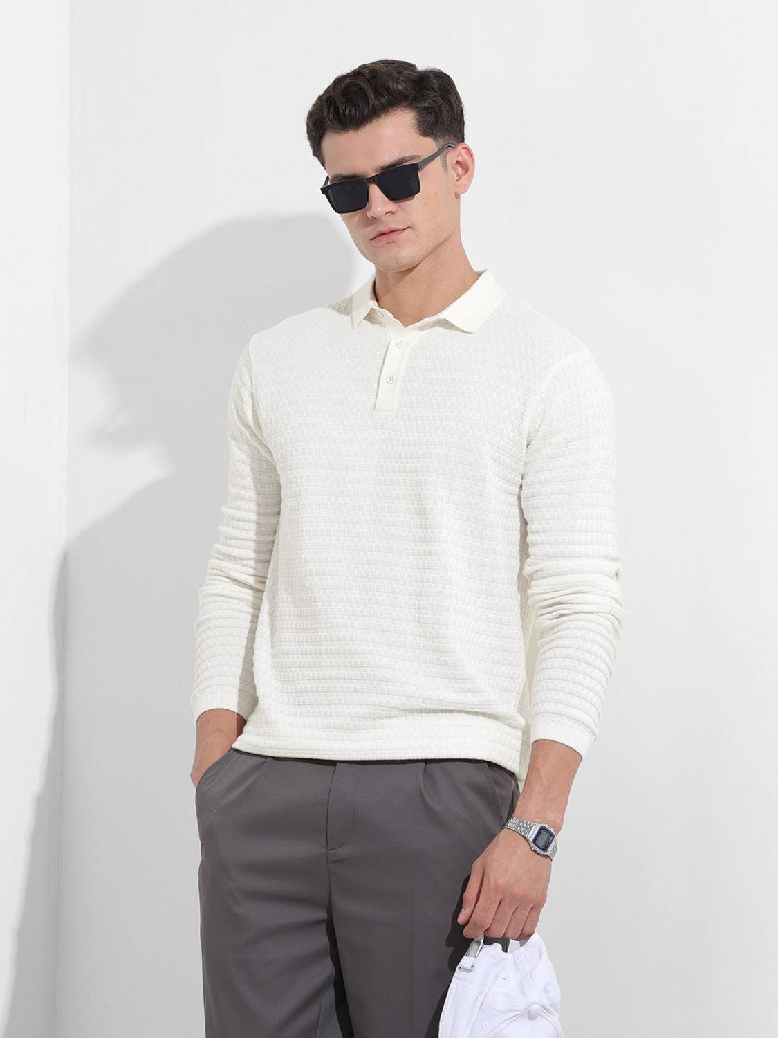 The Indian Garage Co. Men Polo Neck White T-Shirt - Image 1