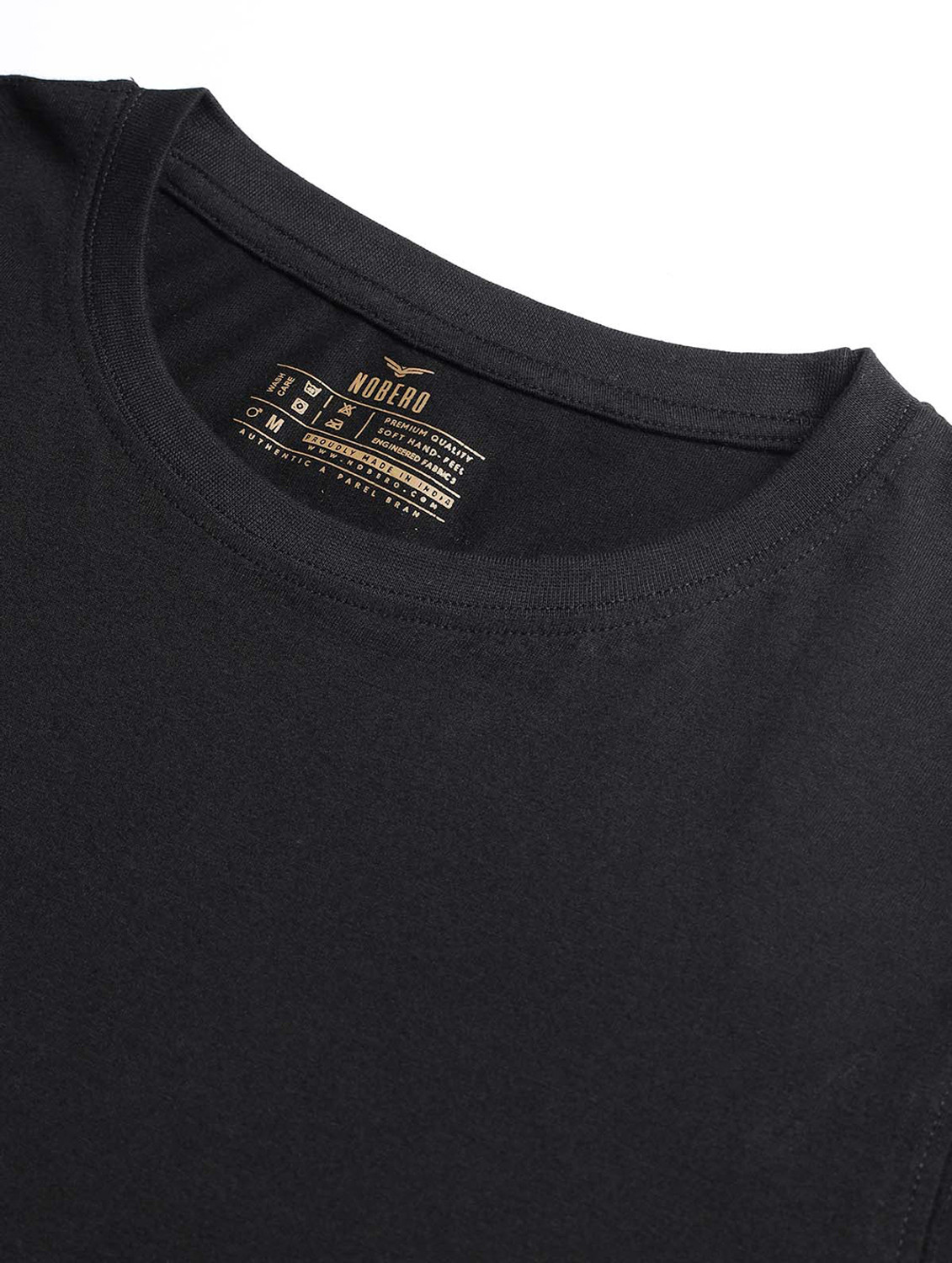 Image of NOBERO Solid Men Round Neck Black T-Shirt