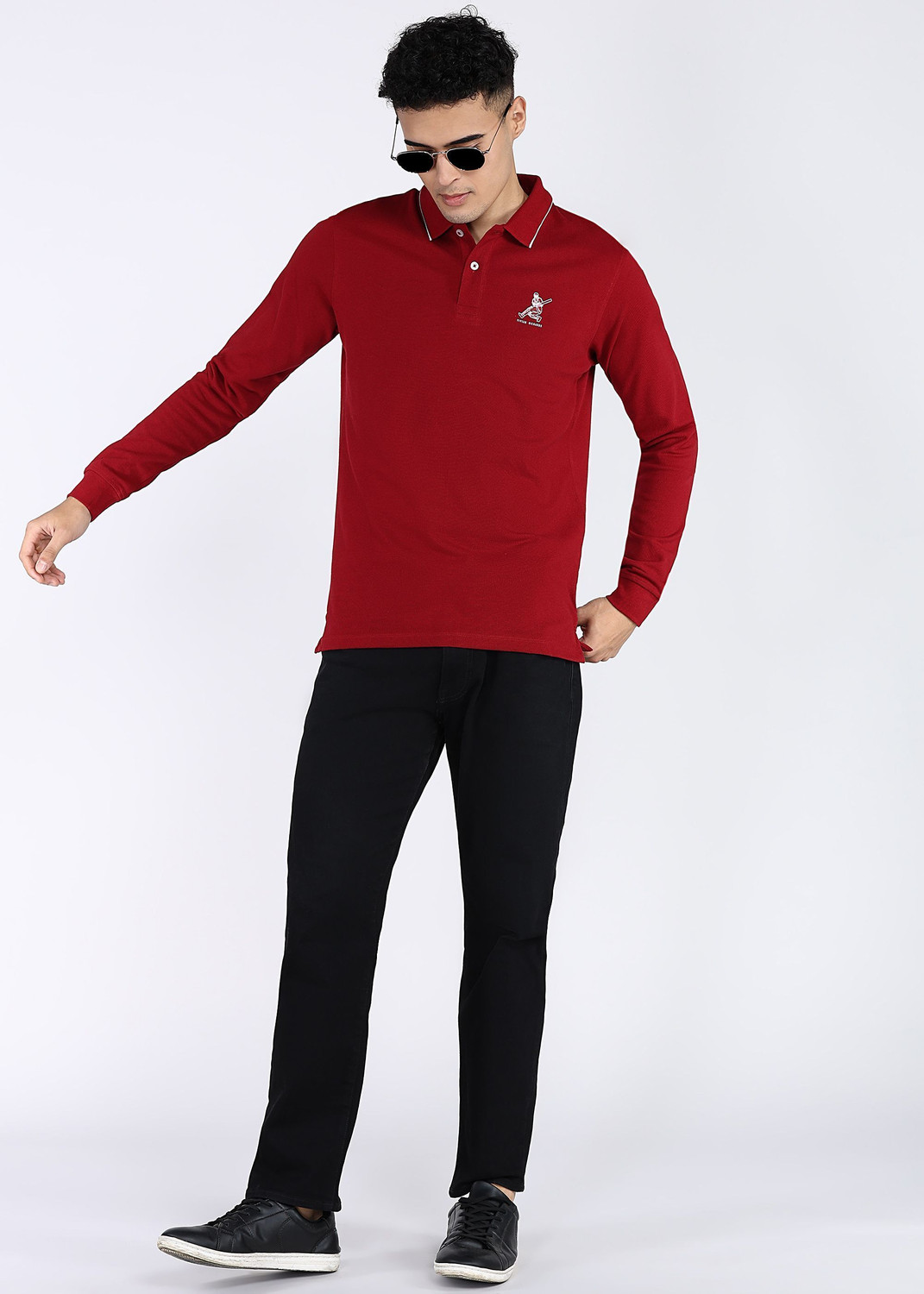Image of PETER ENGLAND Solid Men Polo Neck Red T-Shirt