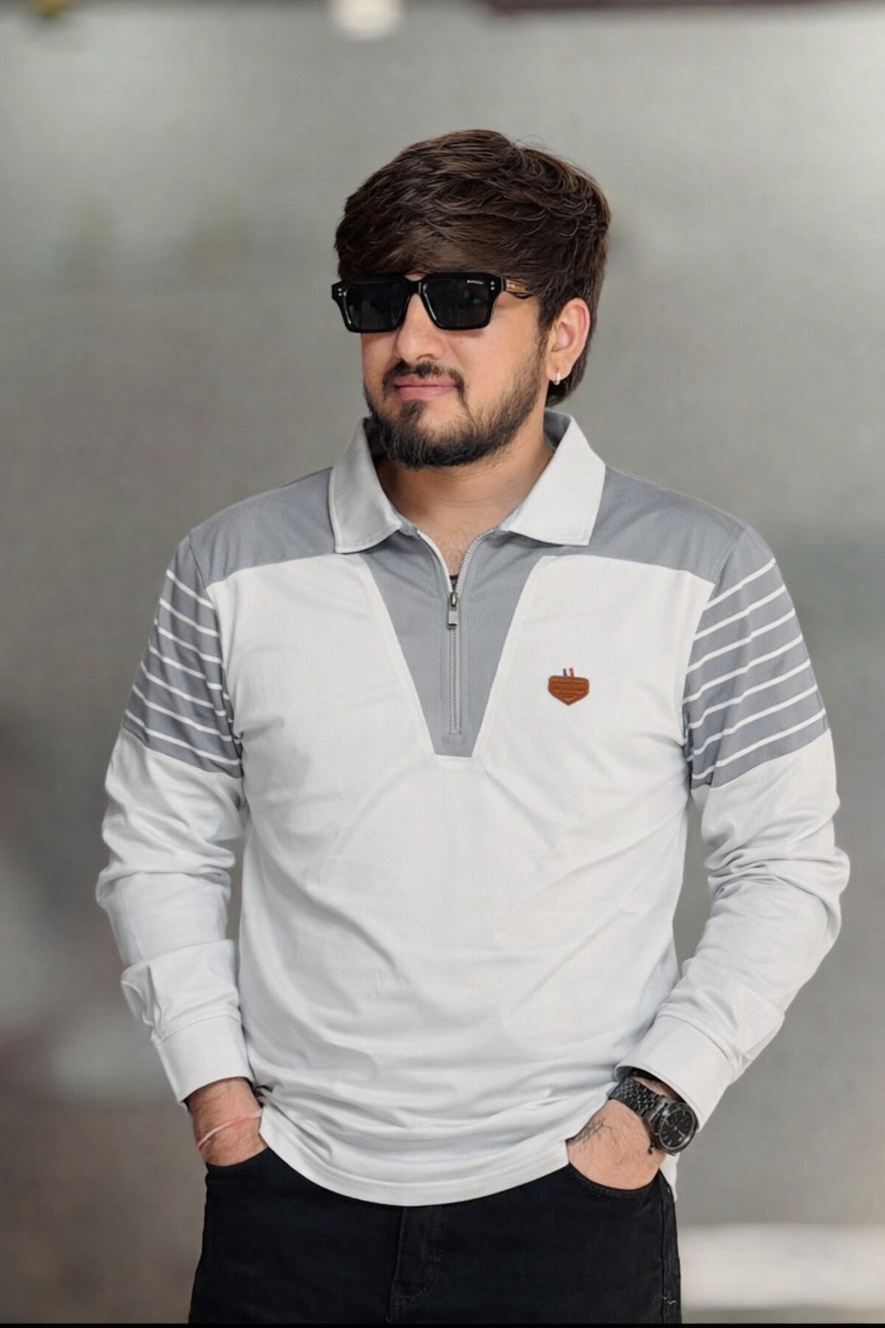 Image of Swagwala Colorblock Men Polo Neck White T-Shirt