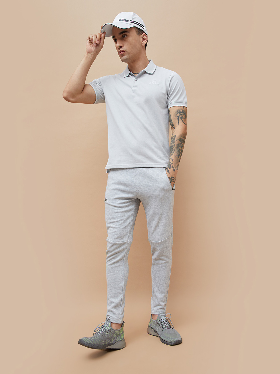Image of Kappa Solid Men Polo Neck Grey T-Shirt