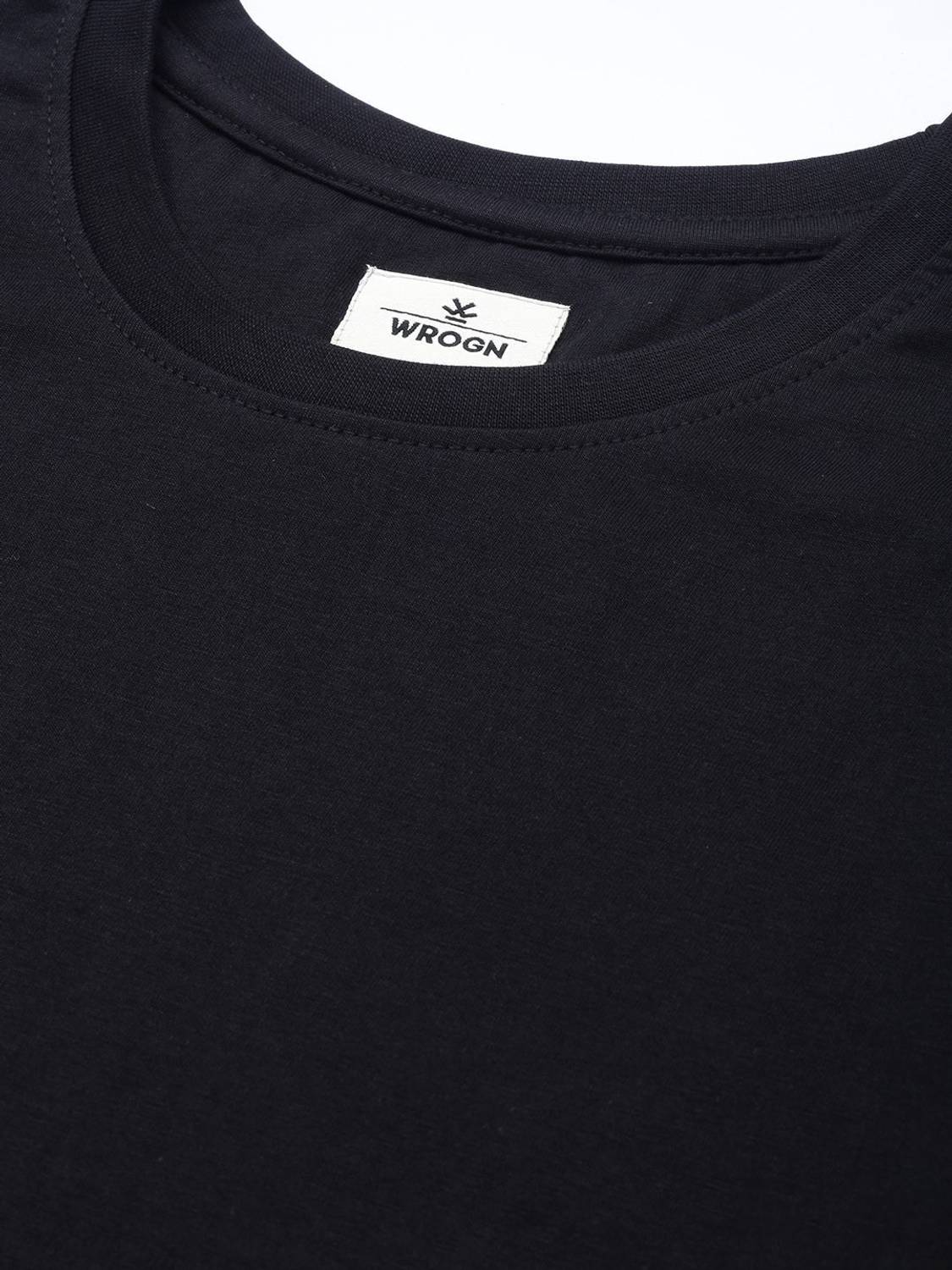 WROGN Men Black Round Neck T-Shirt - Image 2
