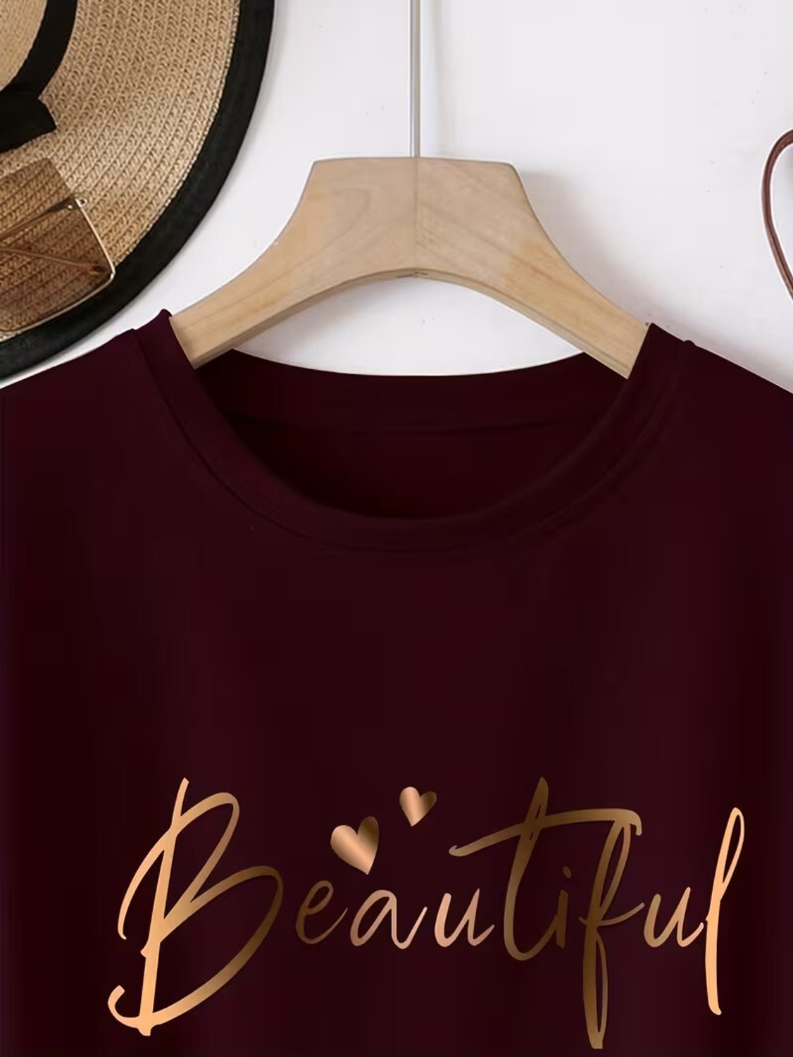 Image of CHHOTE NAWAB Printed Women Round Neck Maroon T-Shirt
