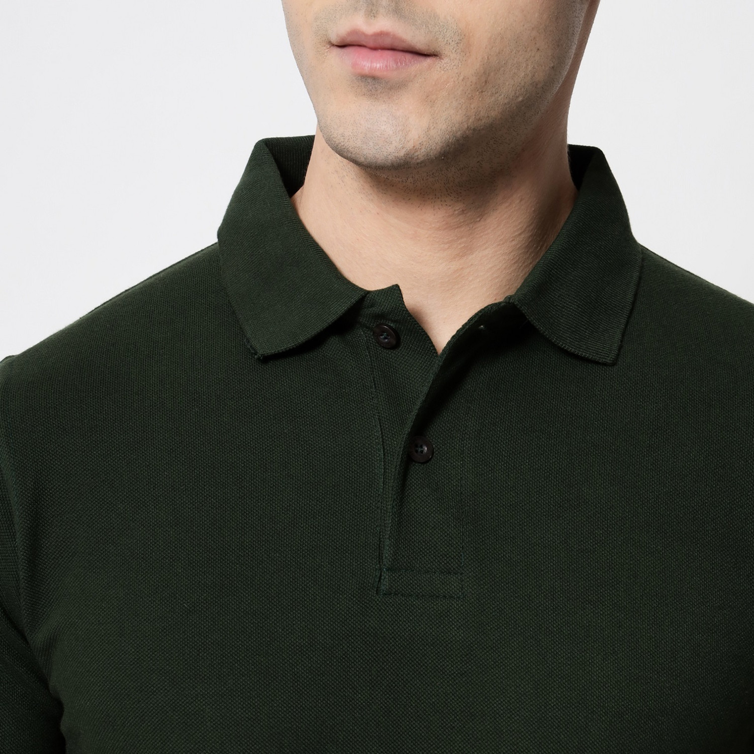 Image of Cryptic Solid Men Polo Neck Dark Green T-Shirt