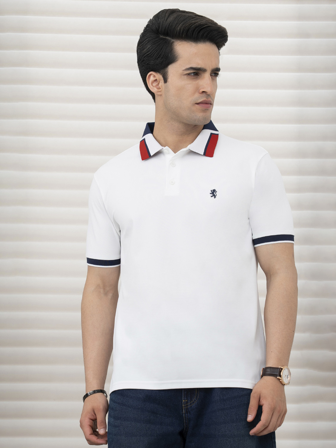 Image of RED TAPE Solid Men Polo Neck White T-Shirt