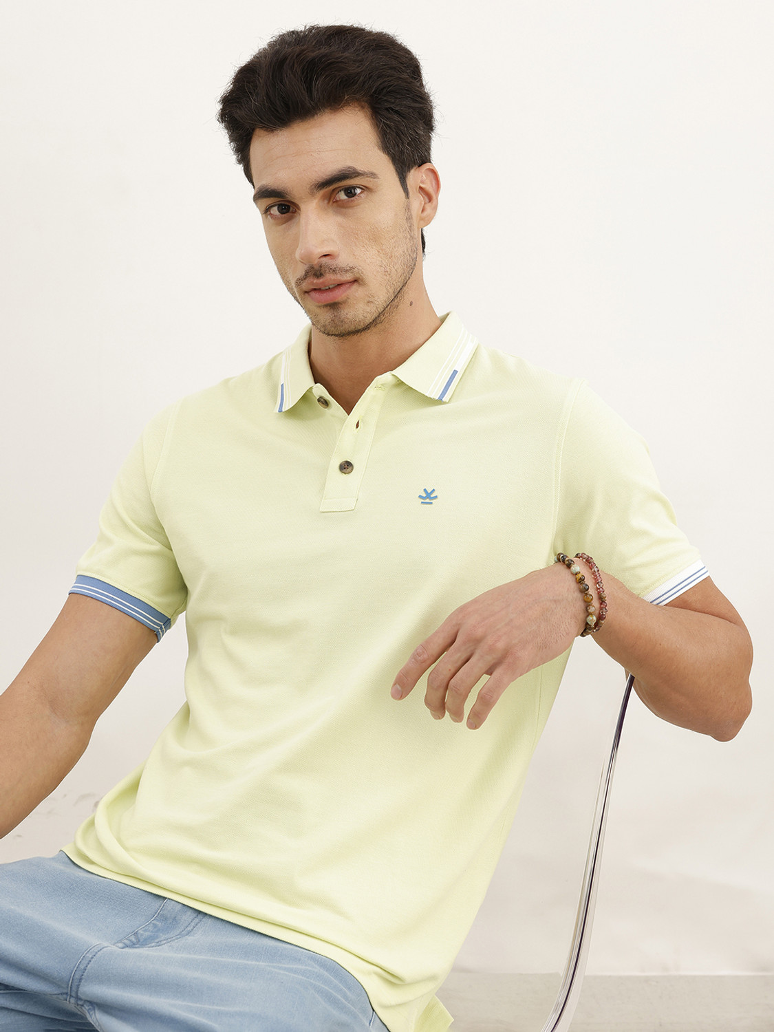 Image of WROGN Striped Men Polo Neck Multicolor T-Shirt
