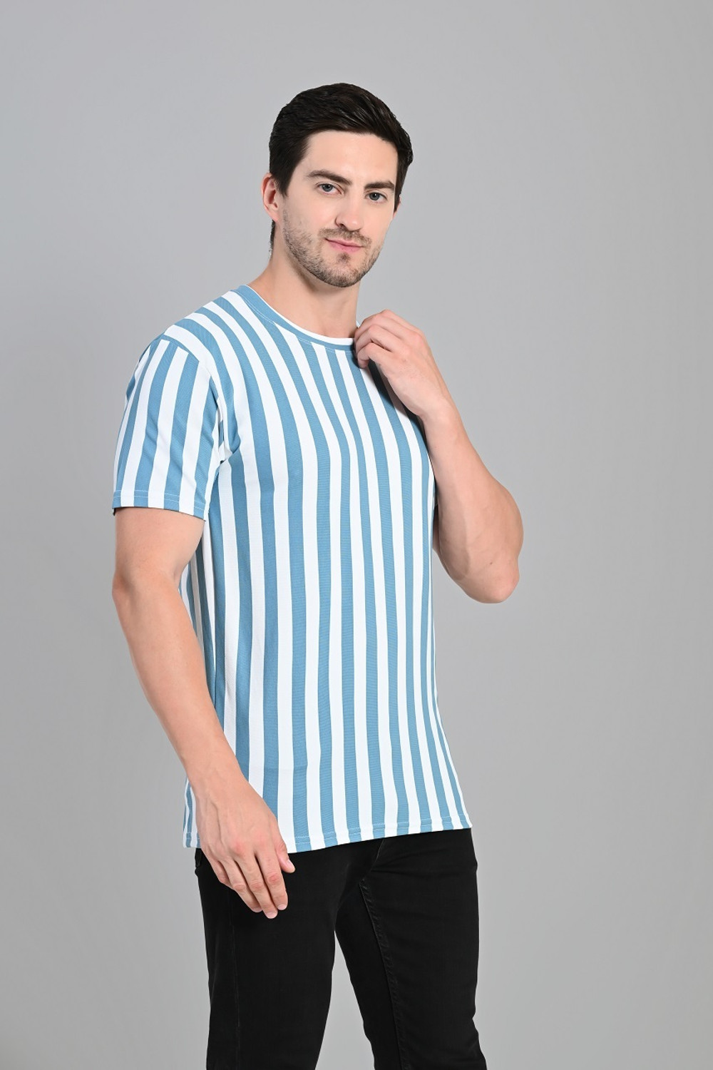 Image of Dam Striped Men Round Neck Multicolor T-Shirt