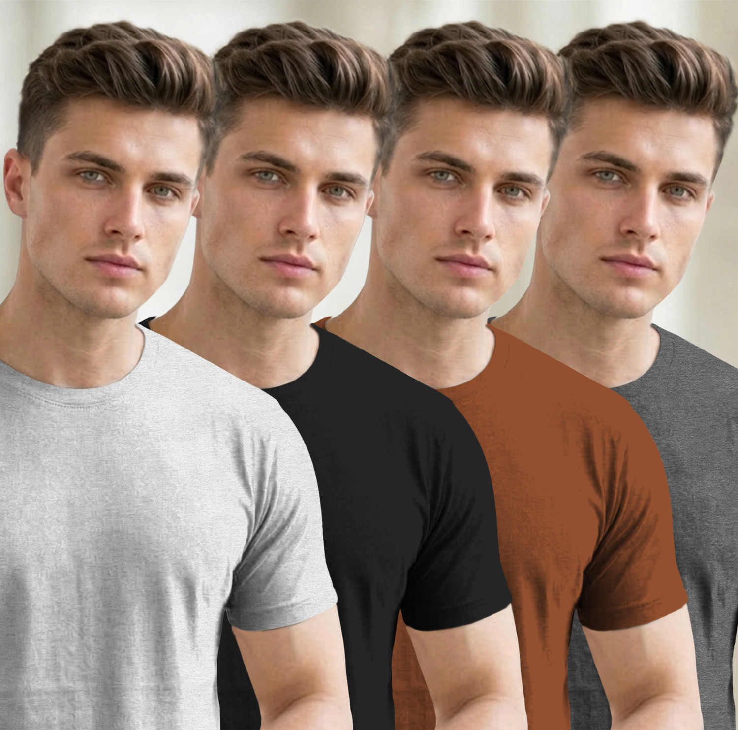 Image of Flipkart SmartBuy Solid Men Round Neck Grey, Black, Brown T-Shirt