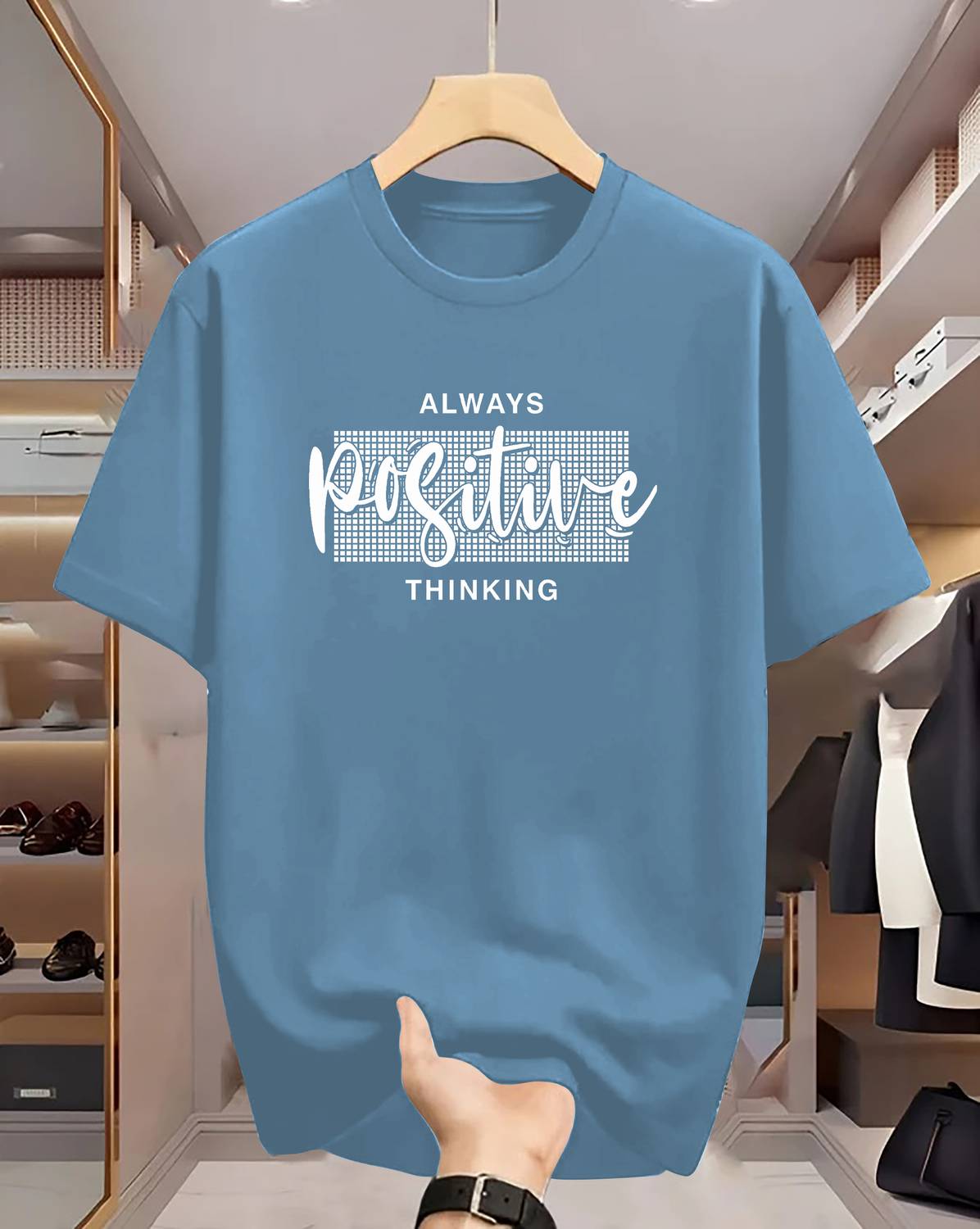 Manly Tees Typography Men Round Neck Light Blue T-Shirt