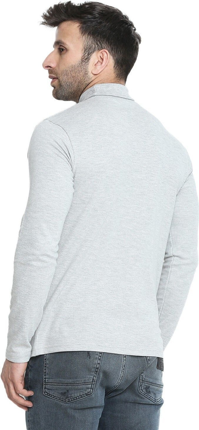 Image of CHKOKKO Solid Men High Neck Grey T-Shirt