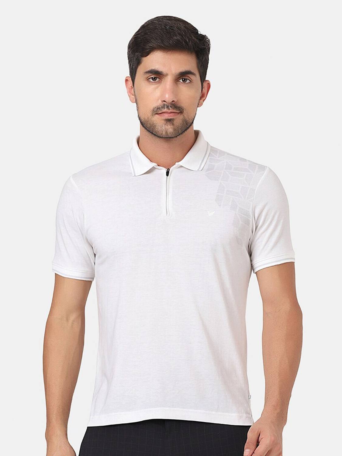 Blackberrys Printed Men Polo Neck White T-Shirt