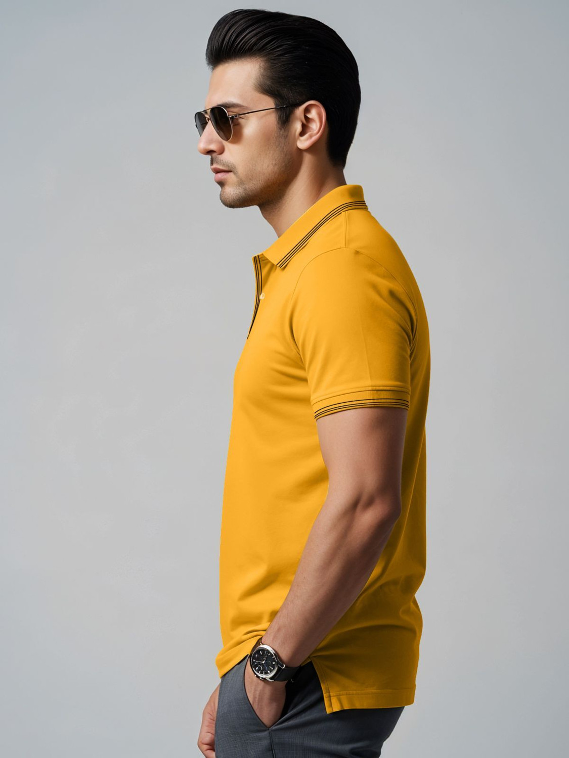 Image of ADRO Solid Men Polo Neck Yellow T-Shirt