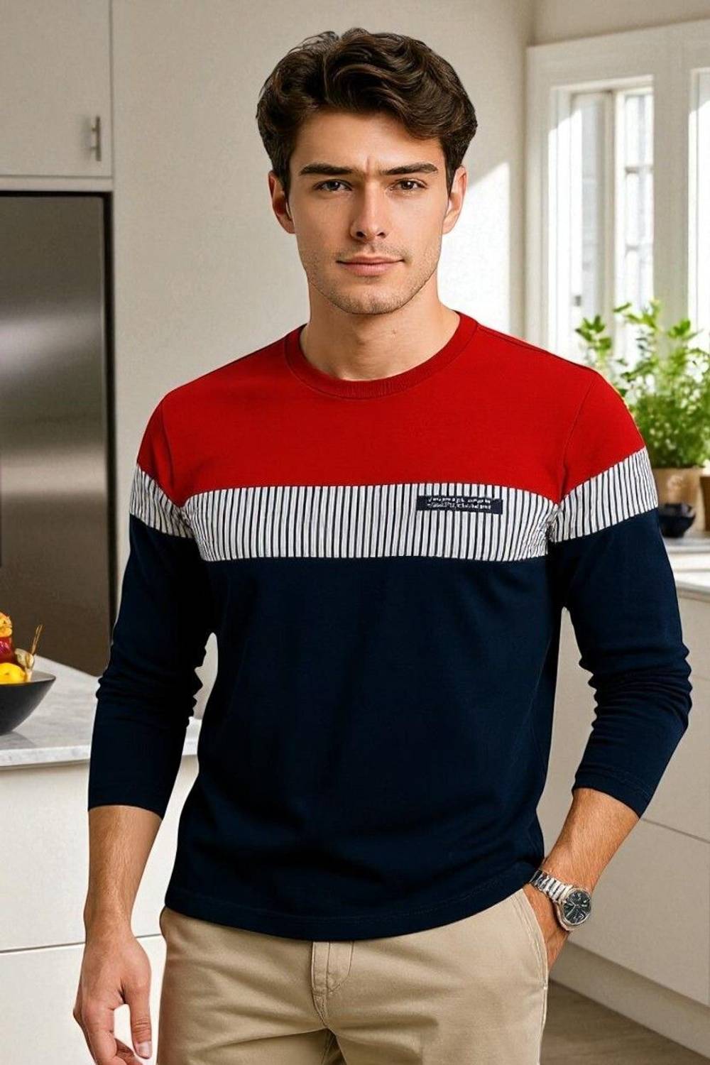 TREND AUTANASH Colorblock Men Round Neck Red T-Shirt