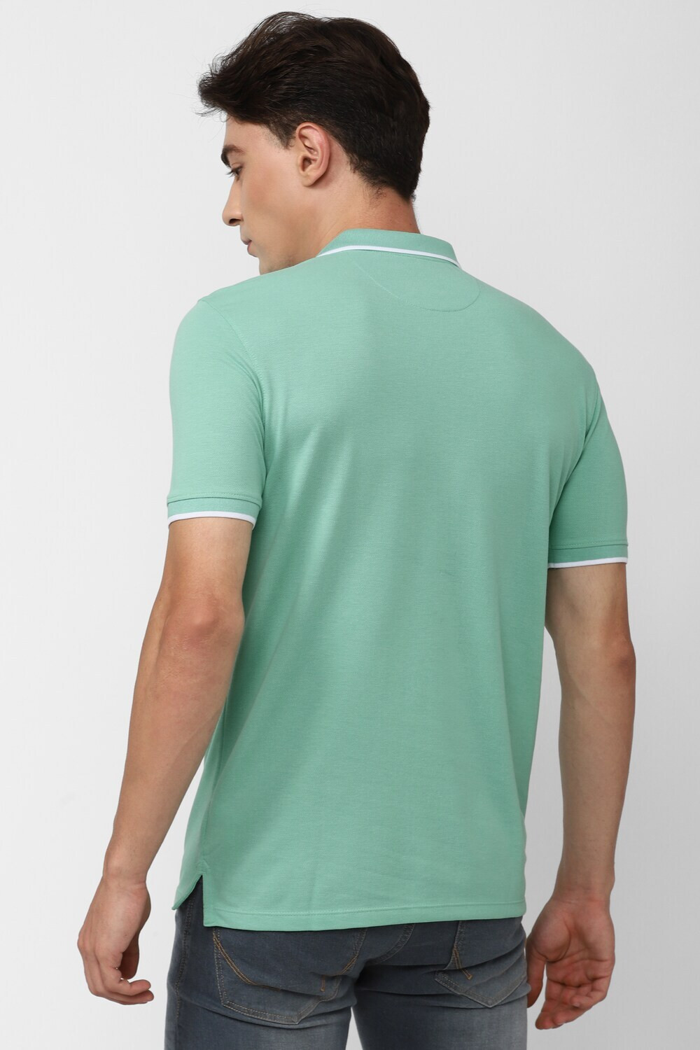 Image of PETER ENGLAND Solid Men Polo Neck Green T-Shirt