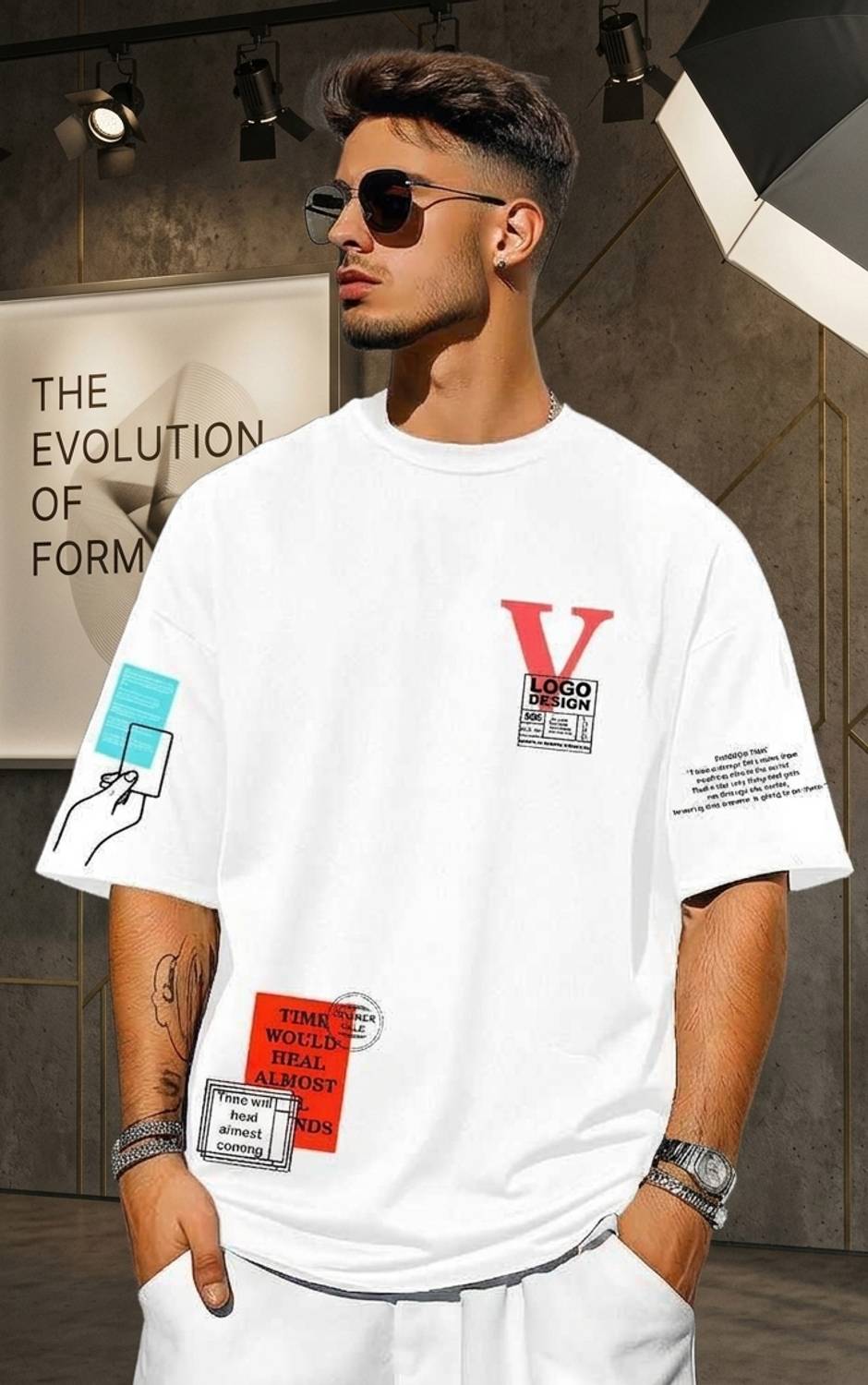FastColors Men Printed Round Neck Polyester White T-Shirt