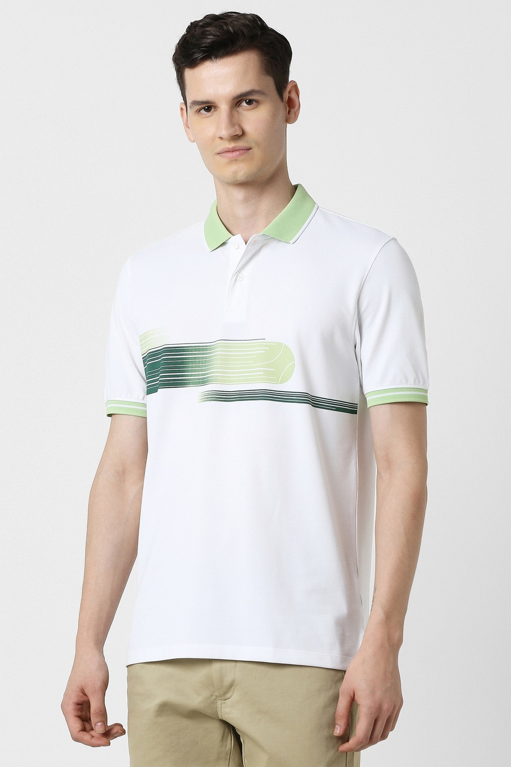 Image of PETER ENGLAND Colorblock Men Polo Neck White T-Shirt
