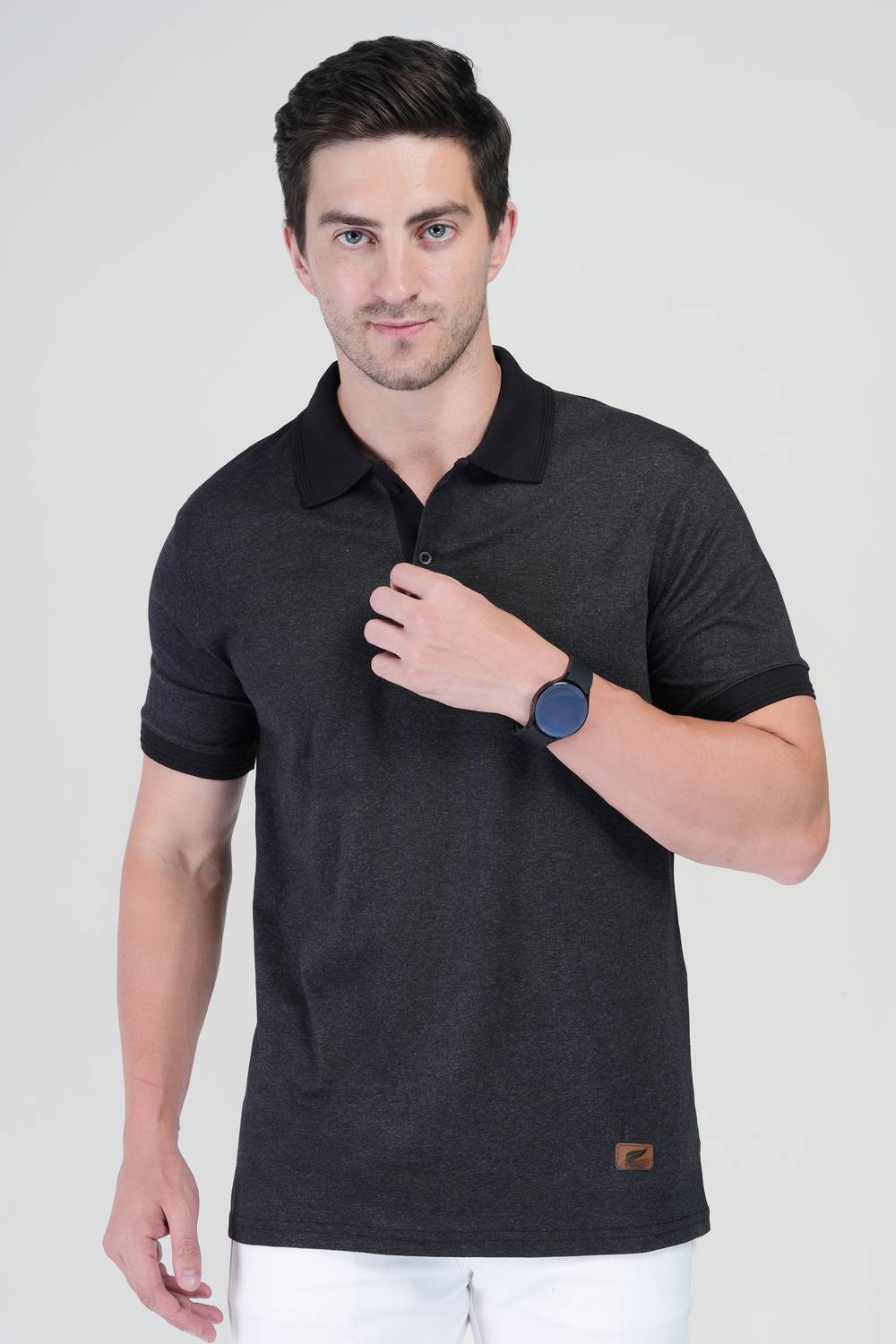 Polo Plus Men Solid Polo Neck Pure Cotton Grey T-Shirt