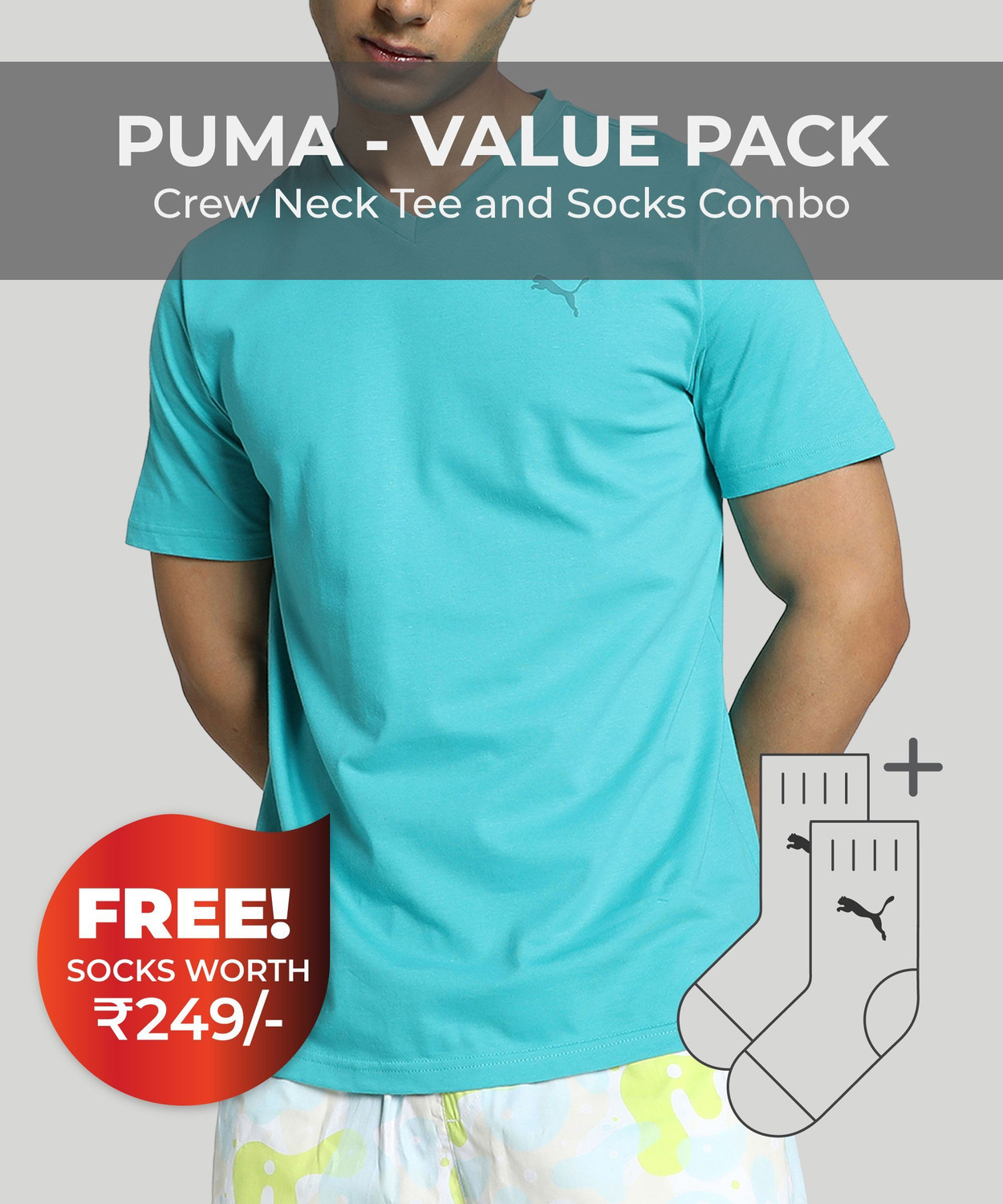 Image of PUMA Solid Men V Neck Green T-Shirt