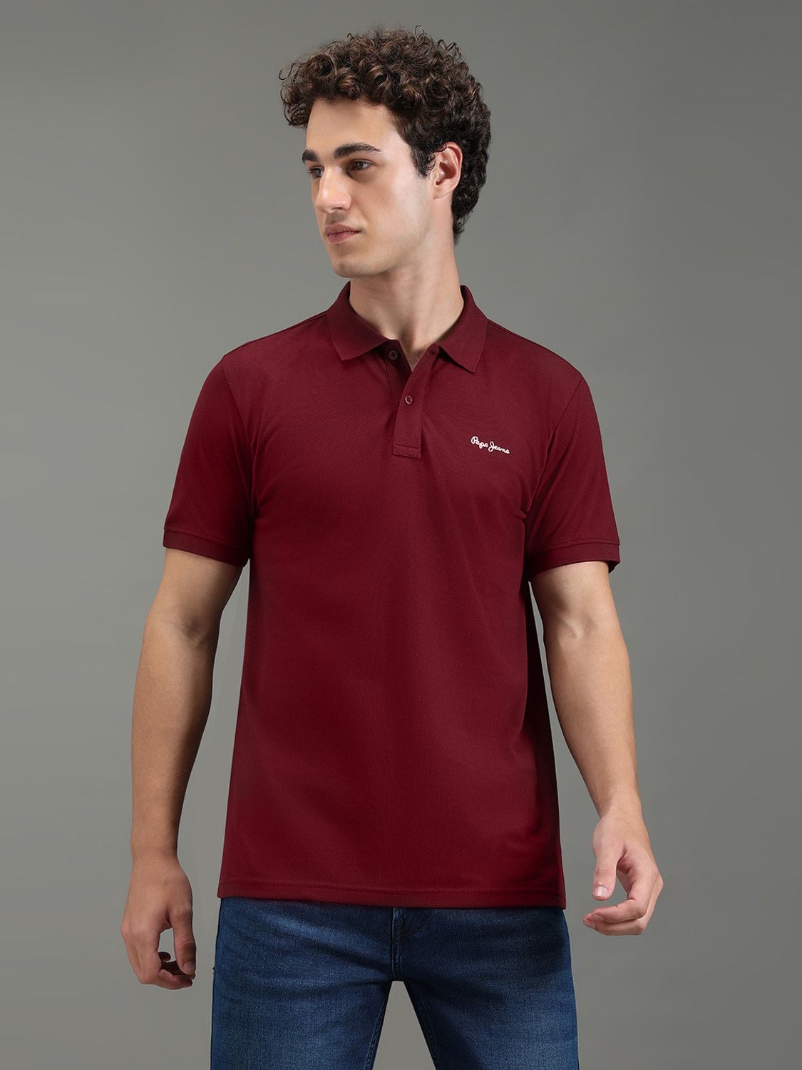 Image of Pepe Jeans Self Design Men Polo Neck Red T-Shirt