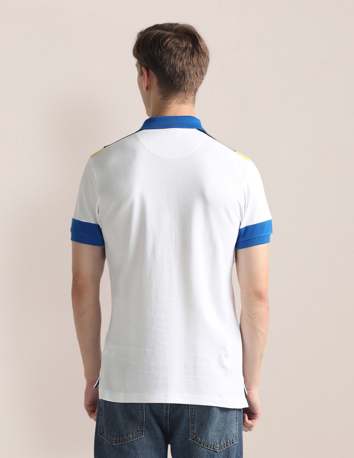 Image of U.S. POLO ASSN. Colorblock Men Polo Neck White T-Shirt
