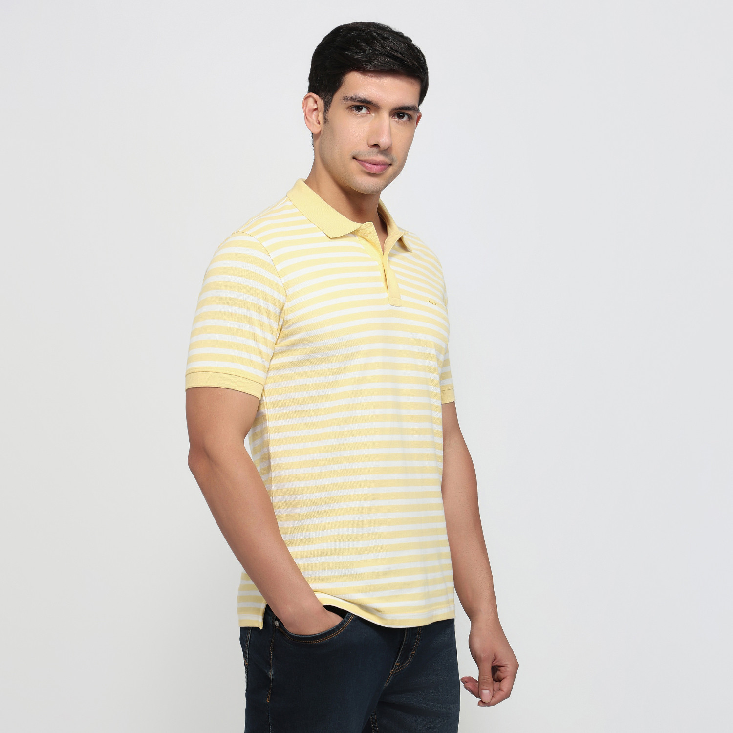 Image of COLORPLUS Striped Men Polo Neck Yellow T-Shirt