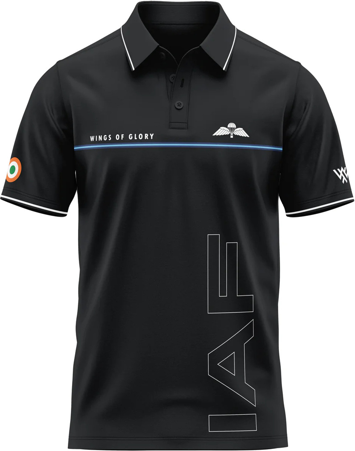 Image of WARRIOR WORLD Typography Men Polo Neck Black T-Shirt