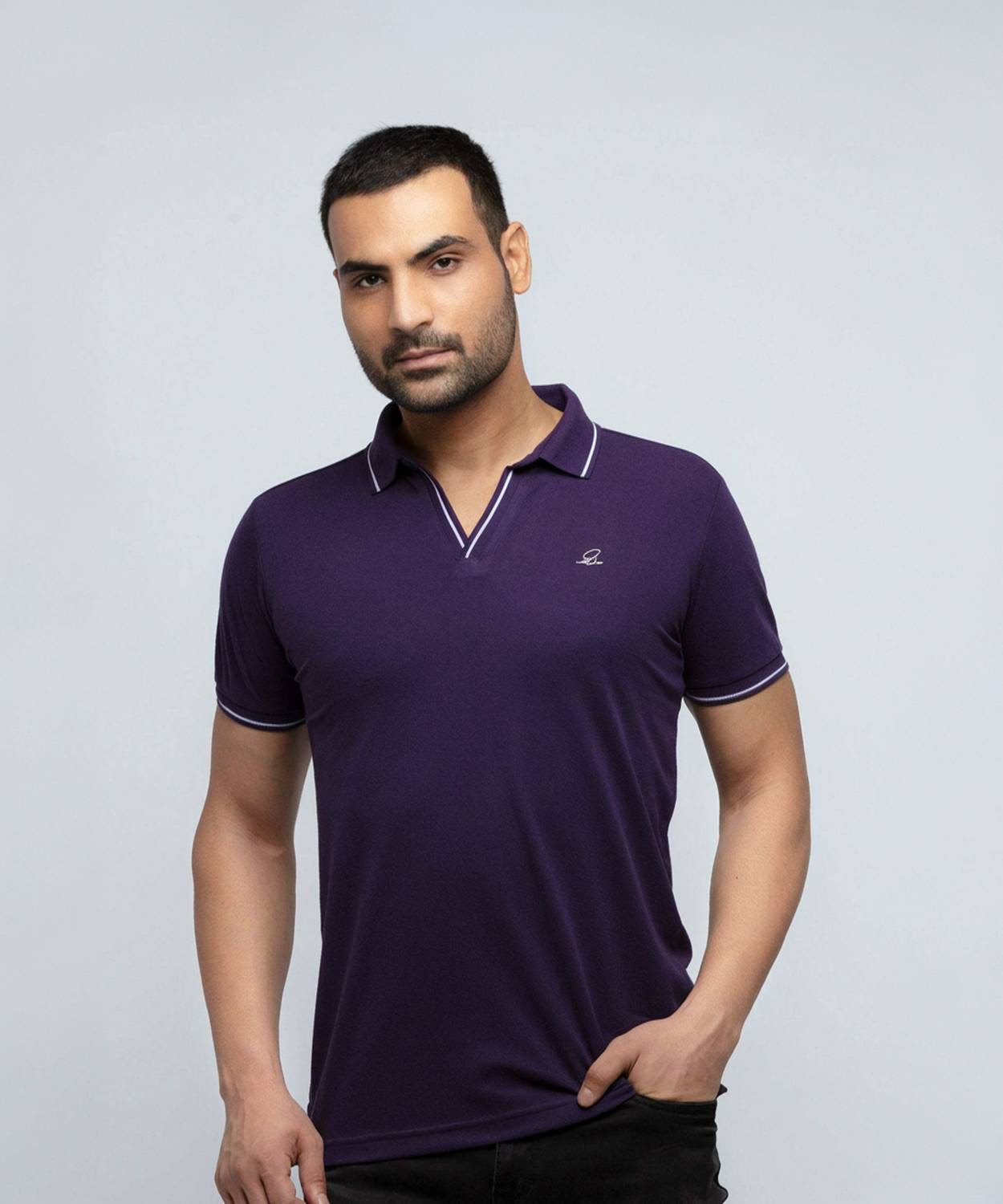 Status Quo Men Solid Polo Neck Polycotton Purple T-Shirt
