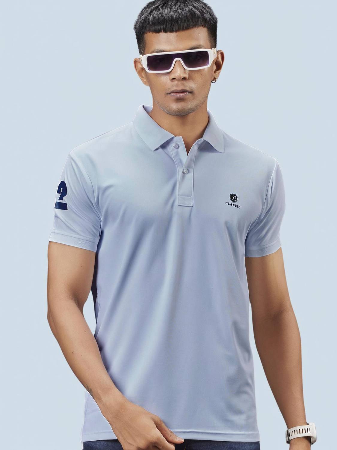 3BROS Solid Men Polo Neck Blue T-Shirt