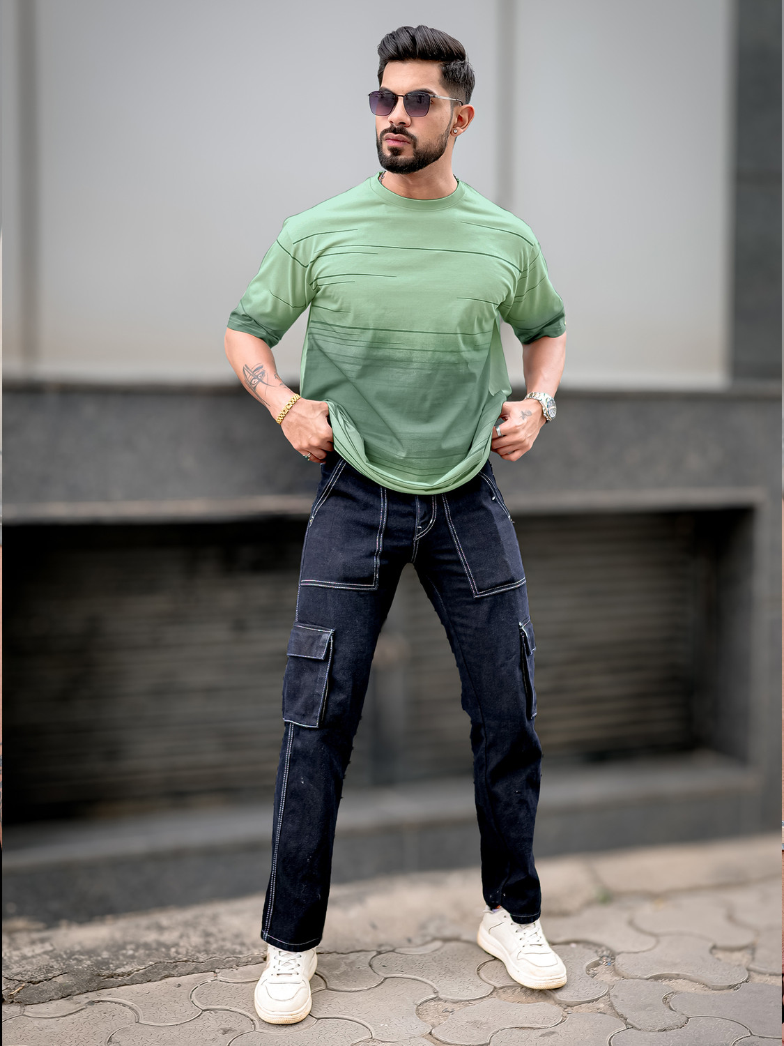 Image of MANIAC Printed Men Round Neck Green T-Shirt