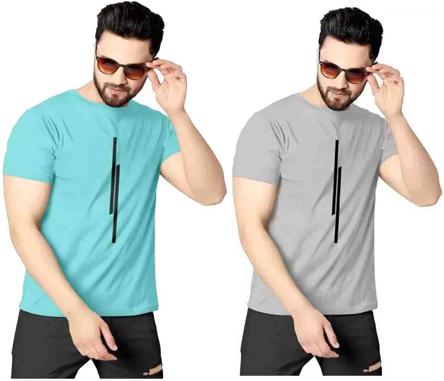 REVIZO Pack of 2 Men Striped Round Neck Polyester Light Green, Gr