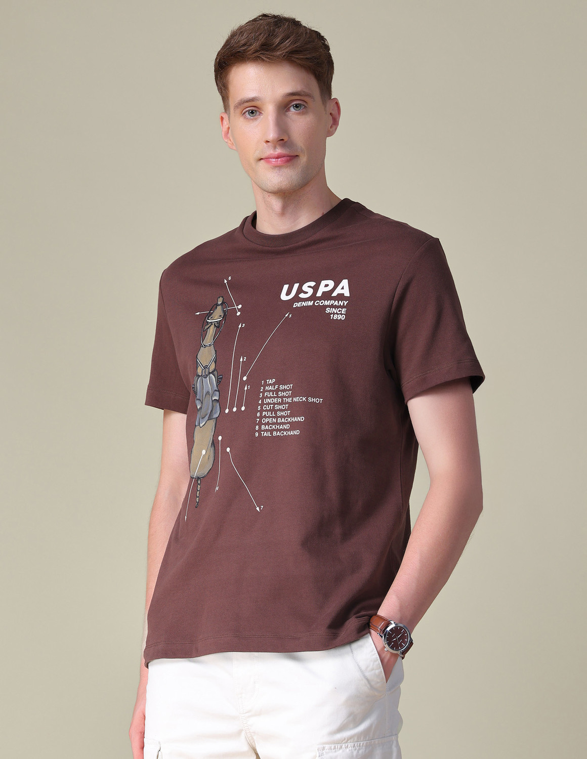 Image of U.S. Polo Assn. Denim Co. Graphic Print Men Crew Neck Brown T-Shirt