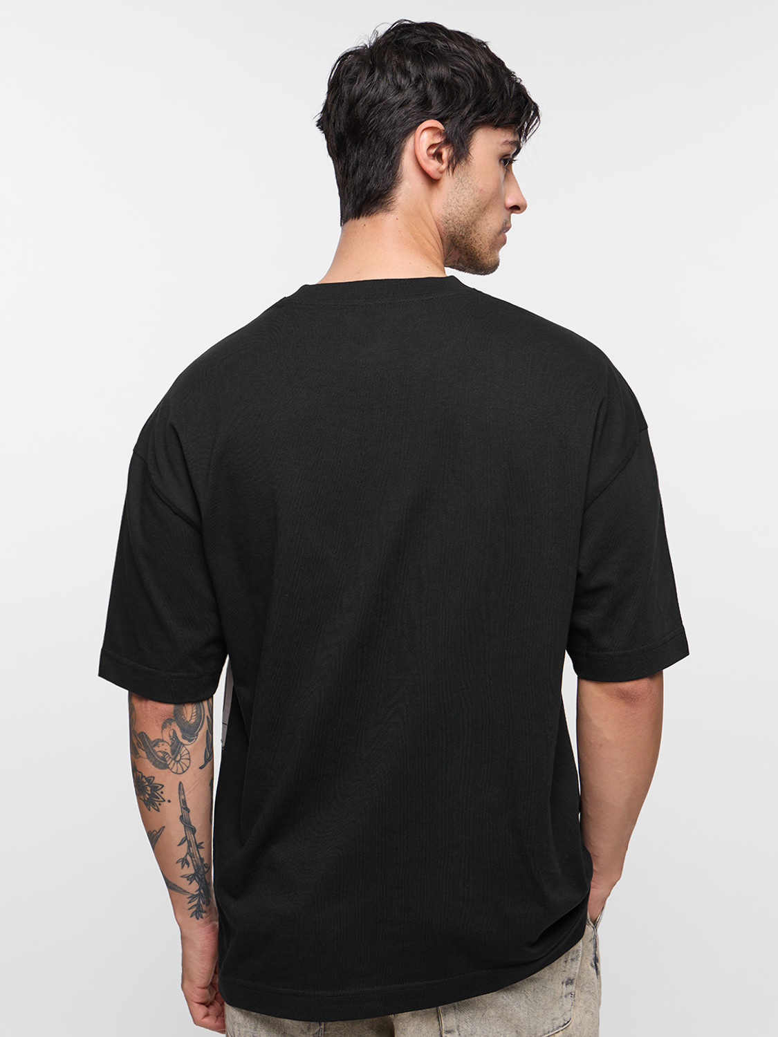 Image of The Souled Store Embroidered Men Round Neck Black T-Shirt