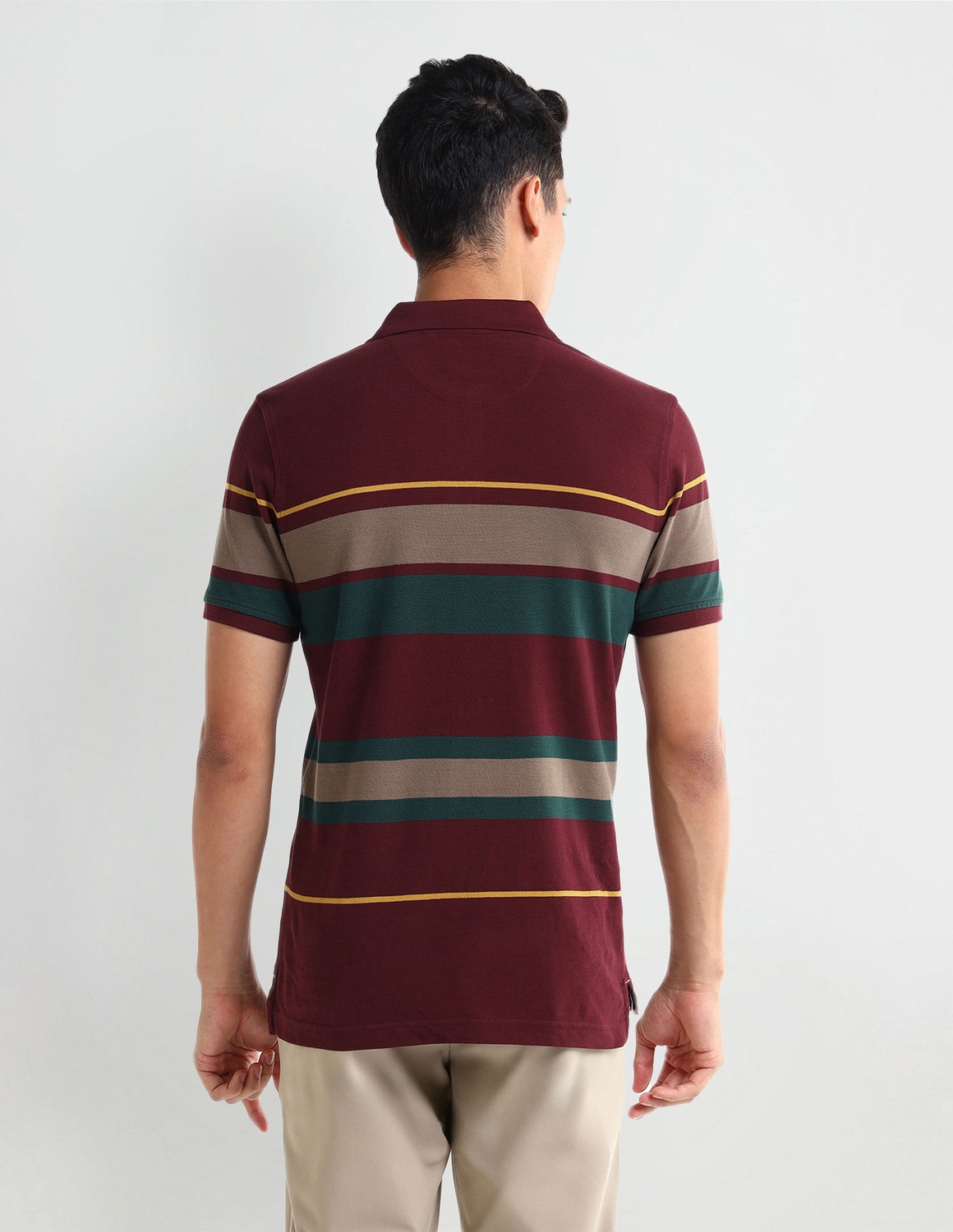 Image of ARROW Striped Men Polo Neck Multicolor T-Shirt