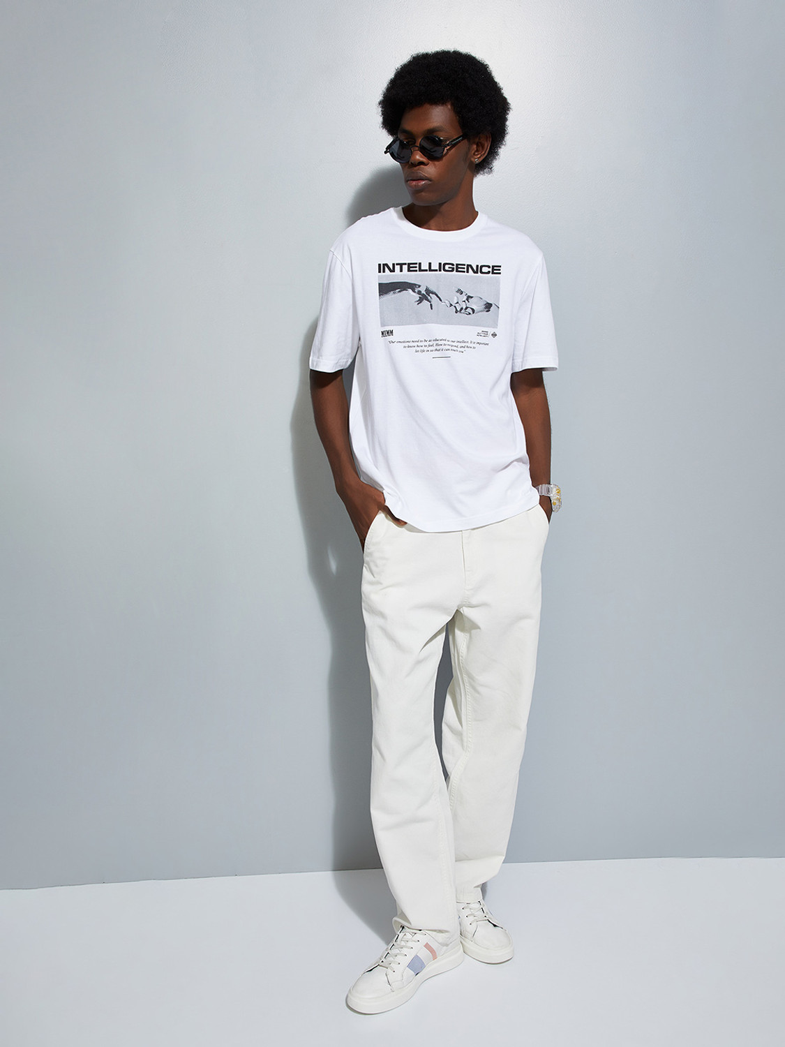 Image of MAX Printed Men Round Neck White T-Shirt