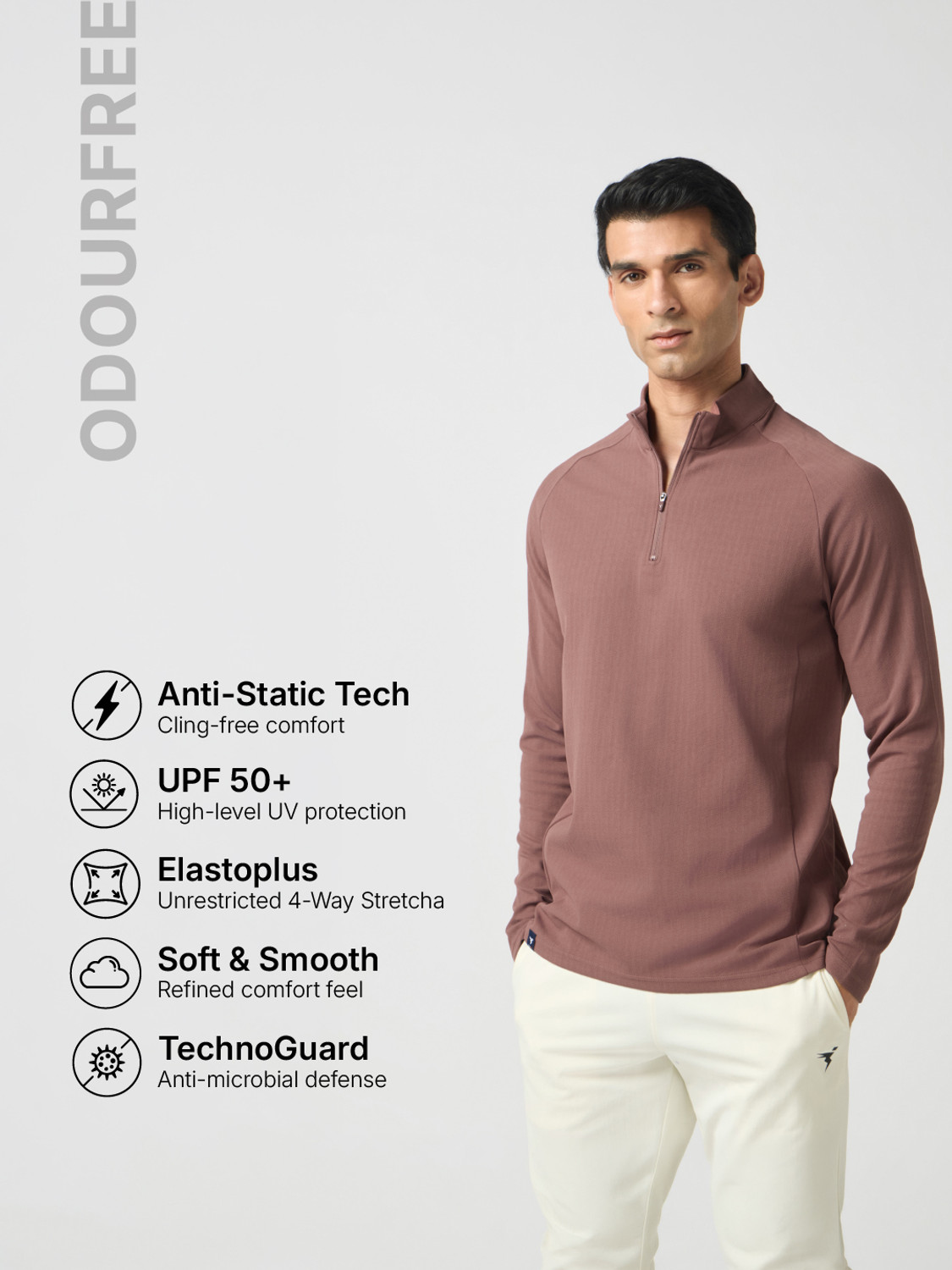 Image of TECHNOSPORT Solid Men Zip Neck Purple T-Shirt