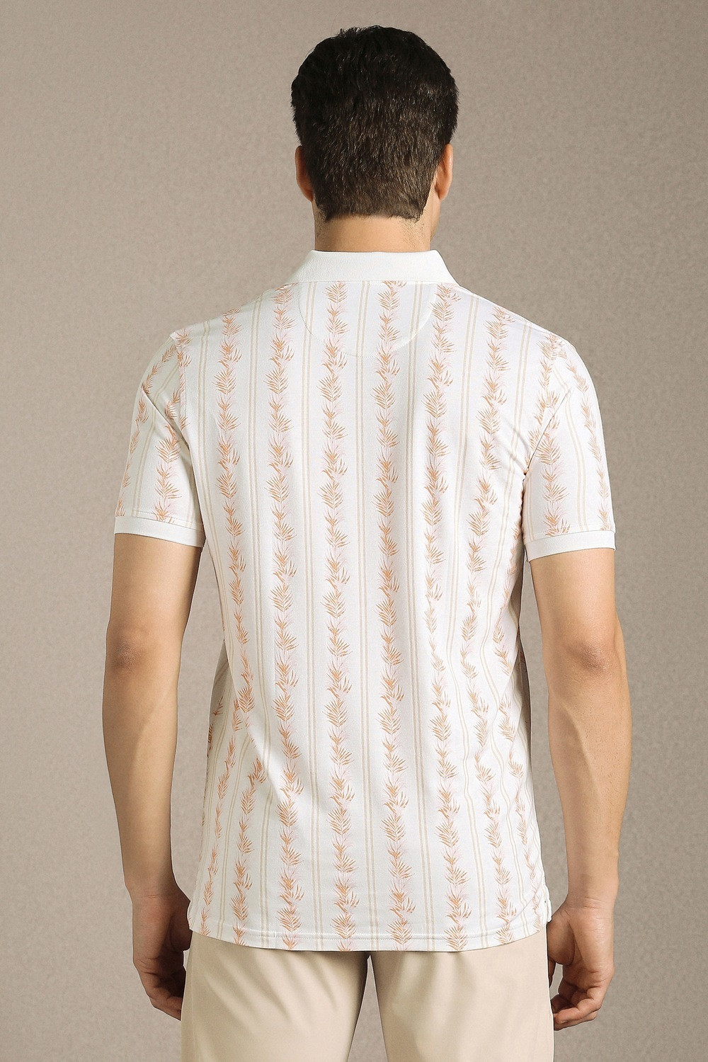 Image of LOUIS PHILIPPE Men Printed Polo Neck Cotton Blend White T-Shirt