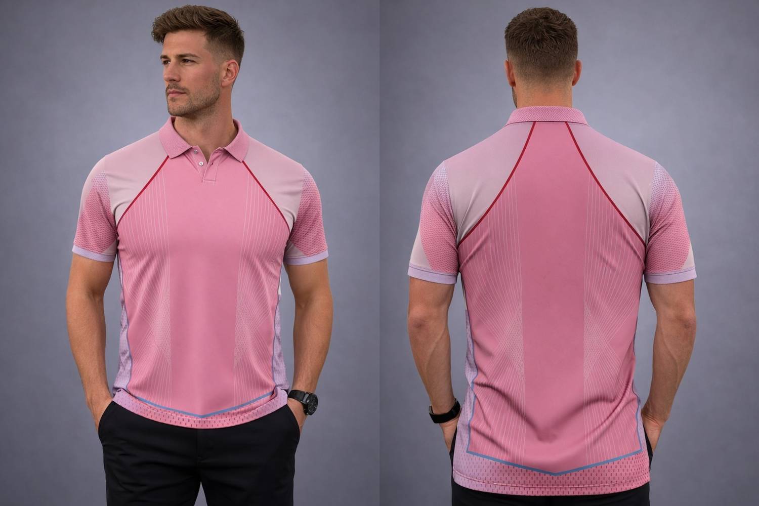 BTM Sports Pink Polo Neck T-Shirt - Image 3